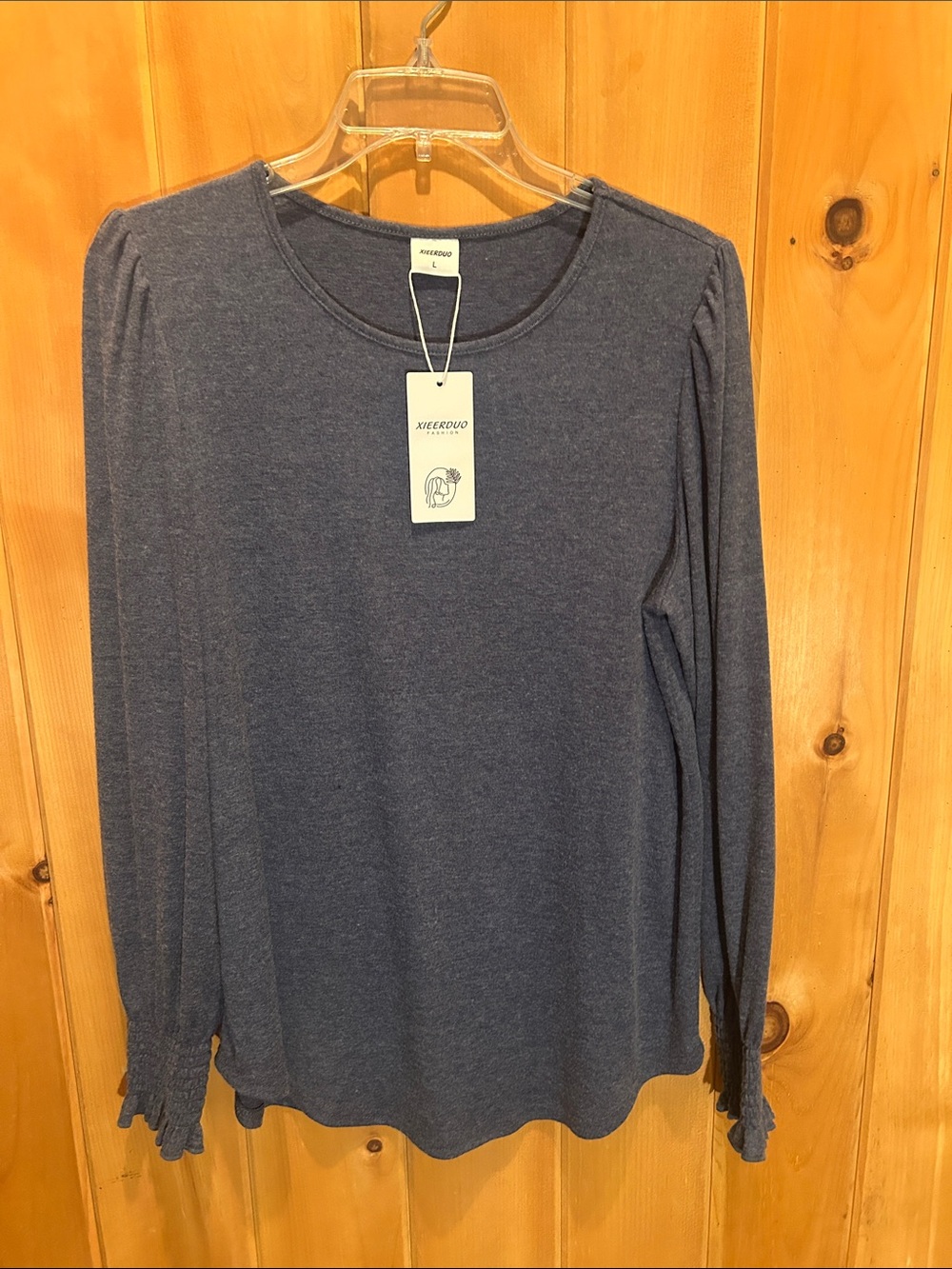 Long-Sleeve Crewneck Top in Heather Navy